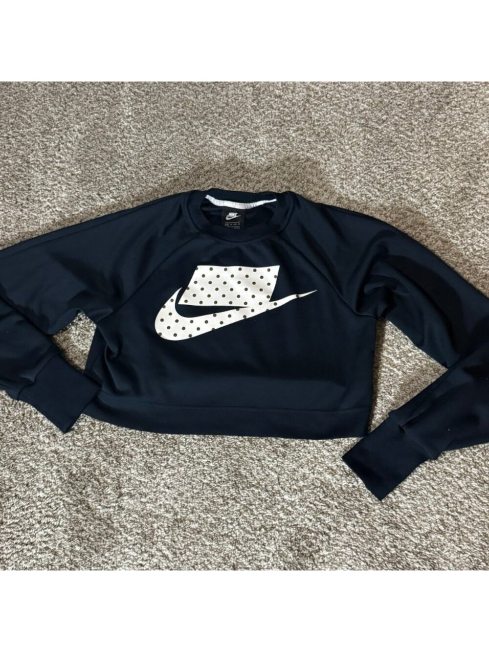 Nike Cropped Activewear Sweatshirt Top Women's XS Black Polka Dot Swoosh